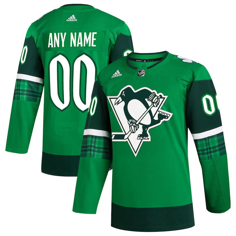 Men Pittsburgh Penguins adidas Kelly Green St. Patricks Day Authentic Custom NHL Jersey-0